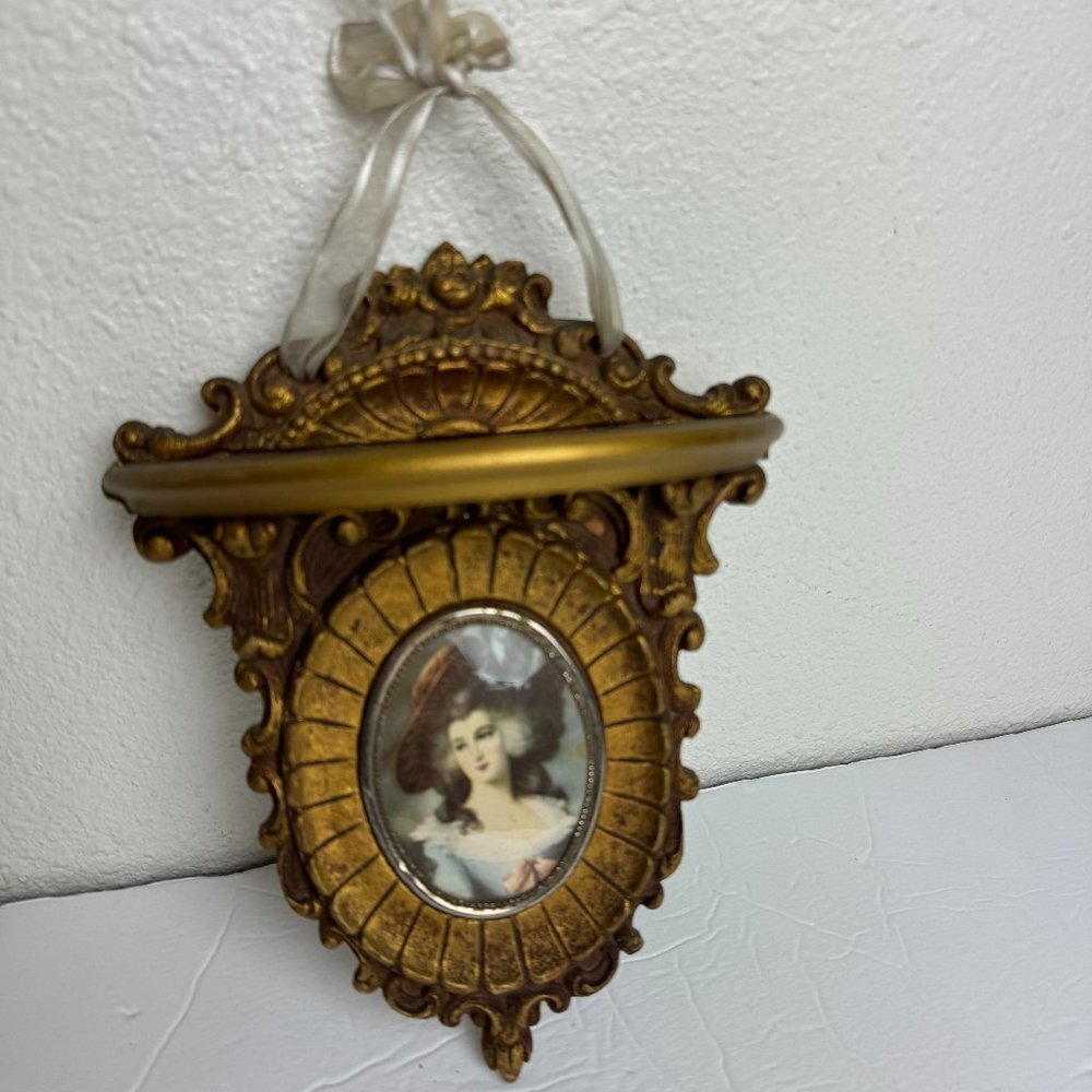 Vintage Gold Patina  Framed Victorian Cameo Portrait Shelf